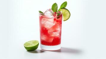 Photo of a Rhubarb Mojito isolated on flat white background. Generative AI