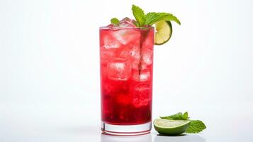 Photo of a Rhubarb Mojito isolated on flat white background. Generative AI