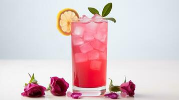 Photo of a Rose Water Lemonade isolated on flat white background. Generative AI