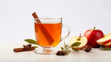 Photo of a Spiced Apple Cider isolated on flat white background. Generative AI