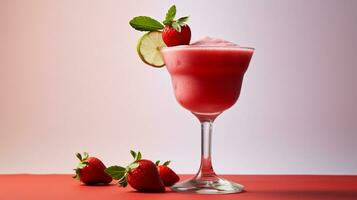 Photo of a Strawberry Daiquiri isolated on flat white background. Generative AI