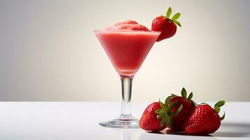 Photo of a Strawberry Daiquiri isolated on flat white background. Generative AI