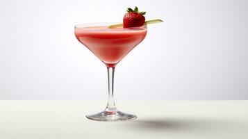 Photo of a Strawberry Daiquiri isolated on flat white background. Generative AI