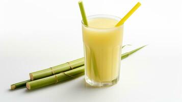 Photo of a Sugarcane Juice isolated on flat white background. Generative AI