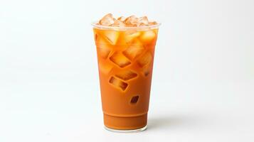 Photo of a Thai Iced Tea isolated on flat white background. Generative AI