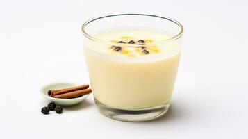 Photo of a Tibetan Butter Tea drink isolated on flat white background. Generative AI