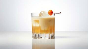 Photo of a Whiskey Sour isolated on flat white background. Generative AI