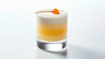 Photo of a Whiskey Sour isolated on flat white background. Generative AI