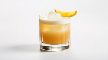 Photo of a Whiskey Sour isolated on flat white background. Generative AI