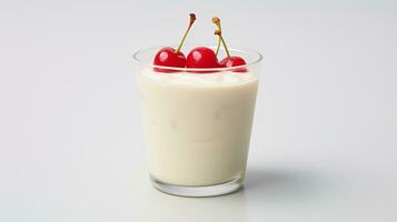 Photo of a Yakult isolated on flat white background. Generative AI