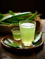 Photo of some Aloe Vera Drink drink elegantly plated on a table. Generative AI