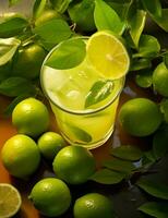 Photo of some Calamansi Juice drink elegantly plated on a table. Generative AI