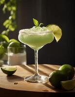 Photo of some Frozen Margarita drink elegantly plated on a table. Generative AI