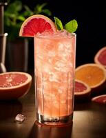 Photo of some Grapefruit Spritzer drink elegantly plated on a table. Generative AI