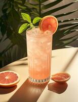 Photo of some Grapefruit Spritzer drink elegantly plated on a table. Generative AI