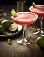 Photo of some Guava Margarita drink elegantly plated on a table. Generative AI