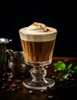 foto de algunos irlandesa crema café bebida esmeradamente chapado en un mesa. generativo ai