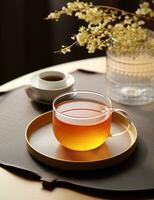 Photo of some Korean Barley Tea drink elegantly plated on a table. Generative AI