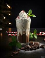 Photo of some Peppermint Mocha drink elegantly plated on a table. Generative AI