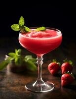 Photo of some Strawberry Daiquiri drink elegantly plated on a table. Generative AI