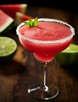 Photo of some Watermelon Margarita drink elegantly plated on a table. Generative AI