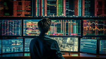 worker is analyzing stock charts. Generative AI photo