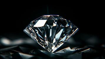 Photograph a mesmerizing close-up of a sparkling Diamond held against a velvety black background. Generative AI photo