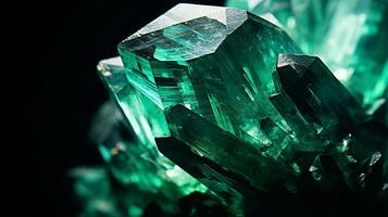 Photograph a mesmerizing close-up of a sparkling Jade held against a velvety black background. Generative AI photo