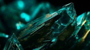 Photograph a mesmerizing close-up of a sparkling Turquoise held against a velvety black background. Generative AI photo