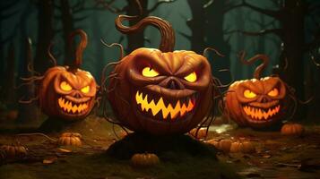 3D devils pumpkins in cartoon style. Generative AI photo