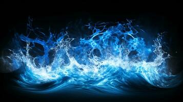 Explosion with cool blue wave pattern with blue and black neon light. Generative AI photo