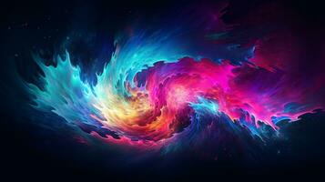 Explosion with cool blue wave pattern with yellow and pink neon light. Generative AI photo