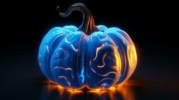 Pumpkin with a cool blue neon light wave pattern. Generative AI photo