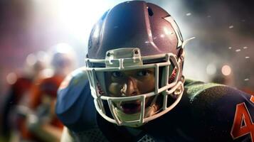 Close-up of the face of an American football player. Generative AI photo