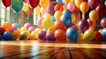 Colorful balloons adorning the sides and a birthday-themed setting. Generative AI photo