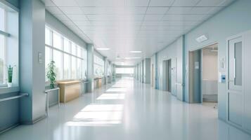 A modern hospital corridor. Generative AI photo