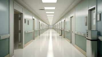 un moderno hospital corredor. generativo ai foto