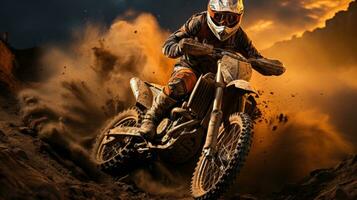 Race of a rough terrain motocross biker. Generative AI photo