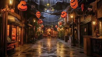 Places decorated for Halloween night. Generative AI photo