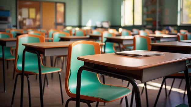 View of an empty class on a blurred background. Generative AI photo