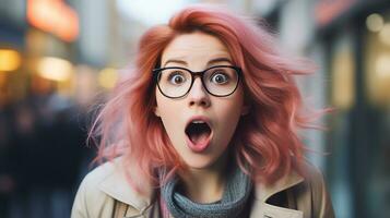 Shocked woman who couldn't believe what she saw. Generative AI photo
