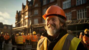 An employee in the road construction business who is satisfied with his job. Generative AI photo