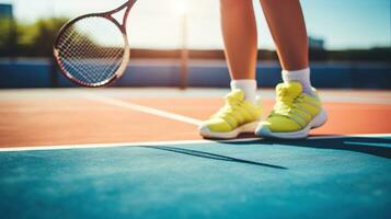 tenis Corte y un jugador en el corte. generativo ai foto