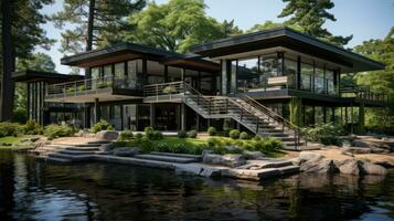 Visualization of a house project in nature. Generative AI photo