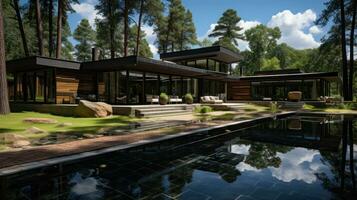 Visualization of a house project in nature. Generative AI photo