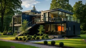 Visualization of a house project in nature. Generative AI photo