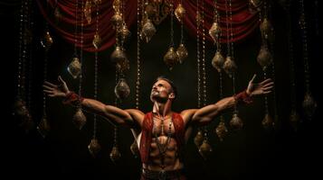 Acrobat in a fascinating circus show. Generative AI photo