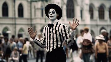 A mime is performing silently in a city square. Generative AI photo