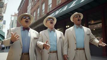 The group quartet harmonizes on a street corner. Generative AI photo