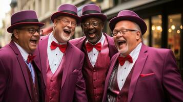 The group quartet harmonizes on a street corner. Generative AI photo